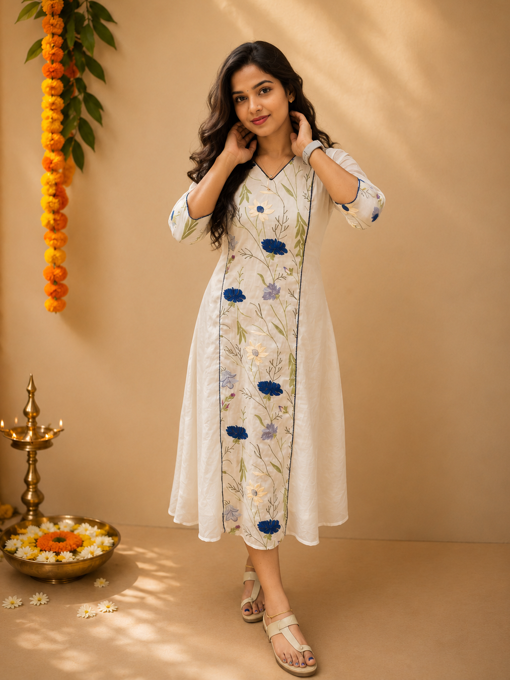 Viscose Mul Chanderi Aline kurti with embroidered middle panel MBS-1225