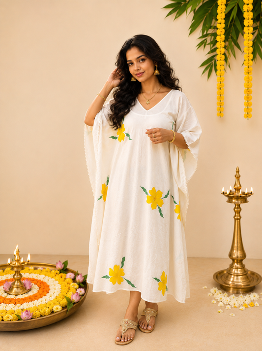Yellow floral printed kora cotton kaftan MBS-1250