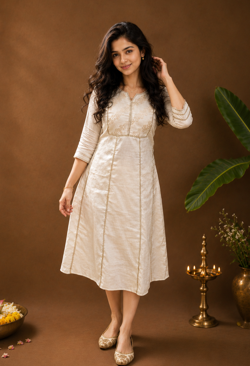 Kora cotton Aline Kurti with chanderi yoke and lace detailings MBS-1258 **Ready to dispatch**