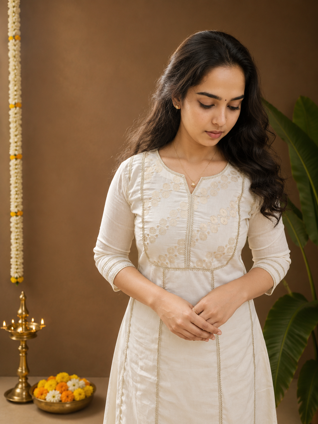 Kora cotton Aline Kurti with chanderi yoke and lace detailings MBS-1258 **Ready to dispatch**