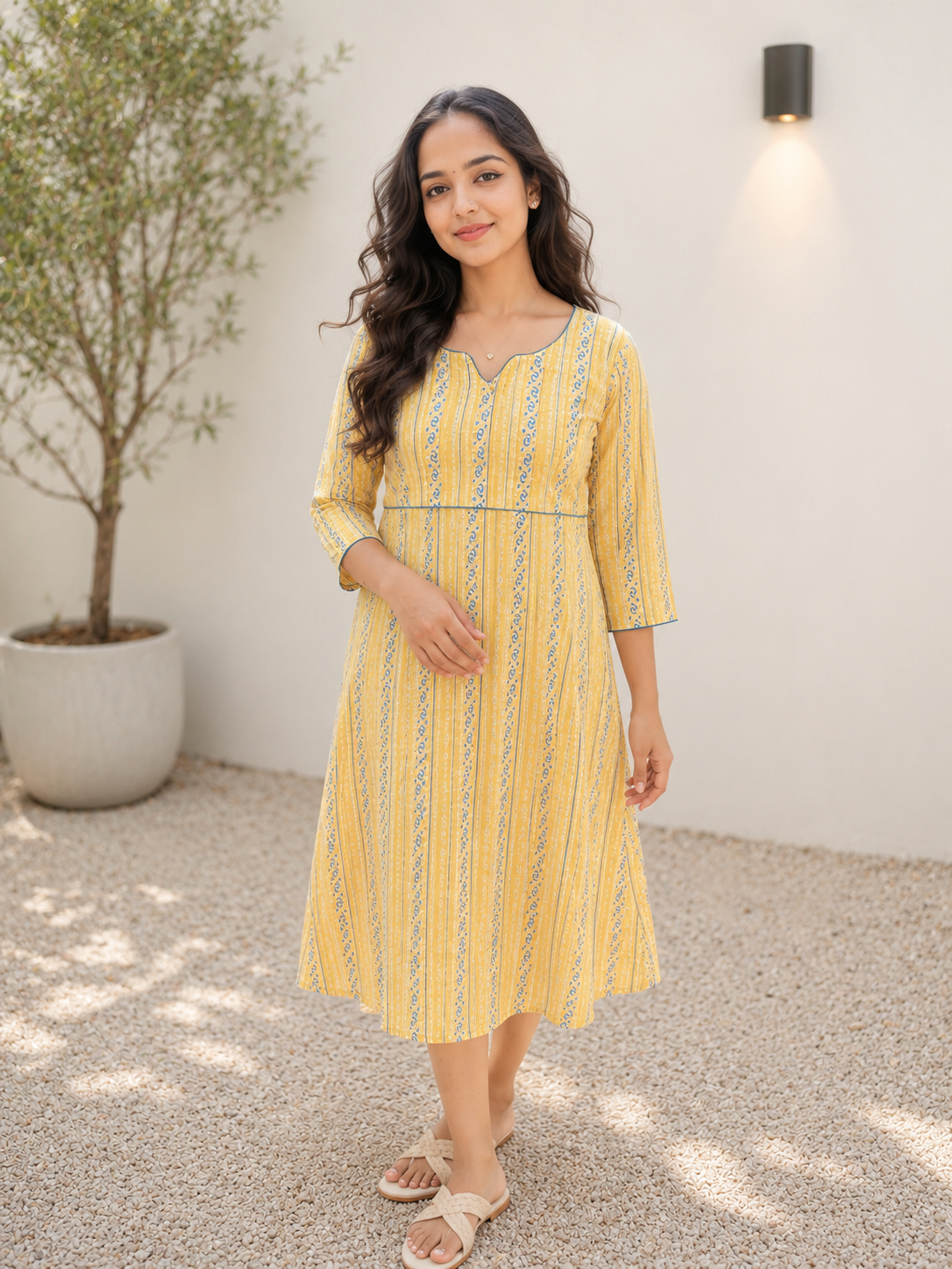 Yellow cotton Aline Kurti with pintuck detailed yoke MBS-1277 **Ready to dispatch**