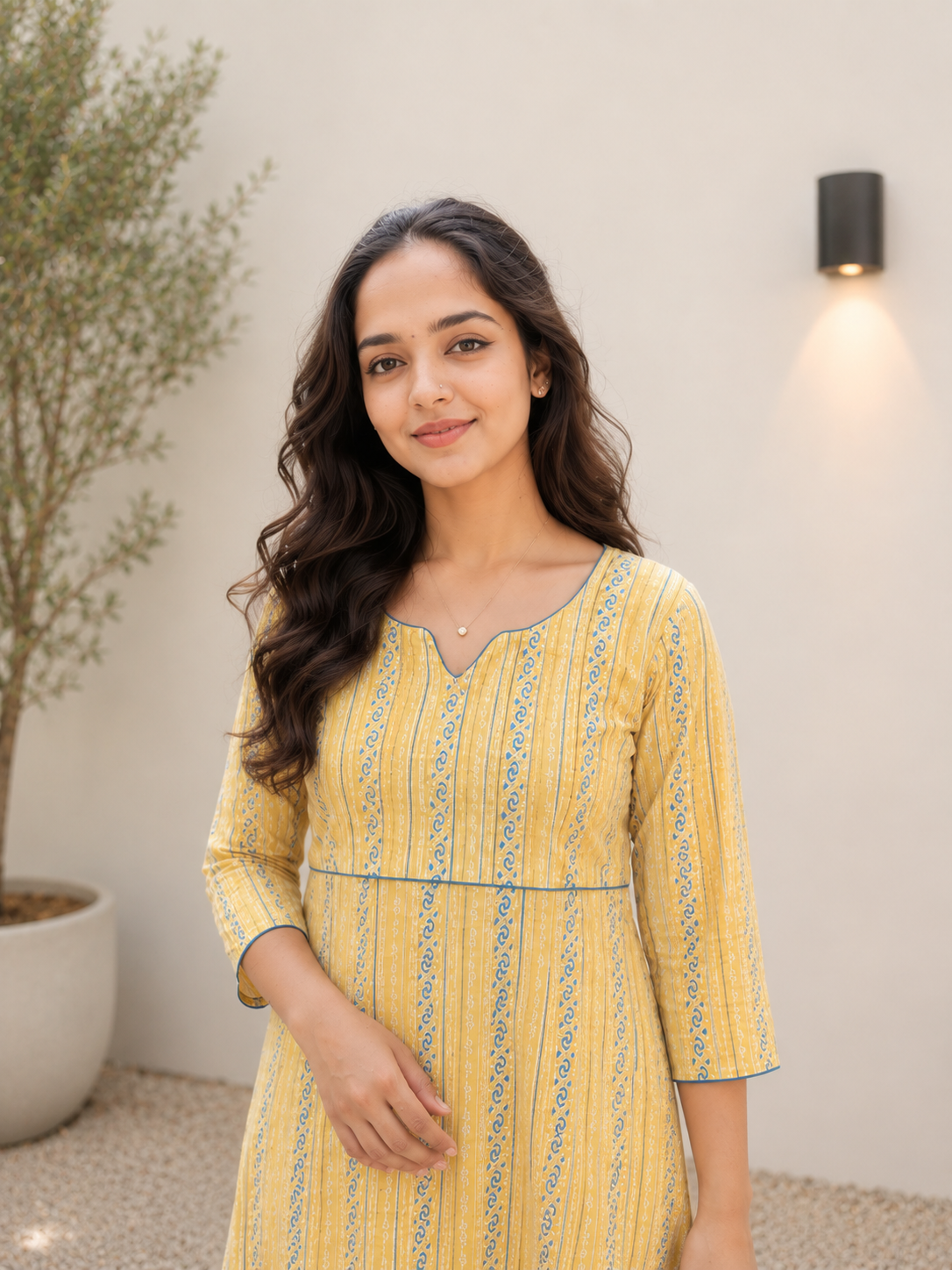 Yellow cotton Aline Kurti with pintuck detailed yoke MBS-1277 **Ready to dispatch**