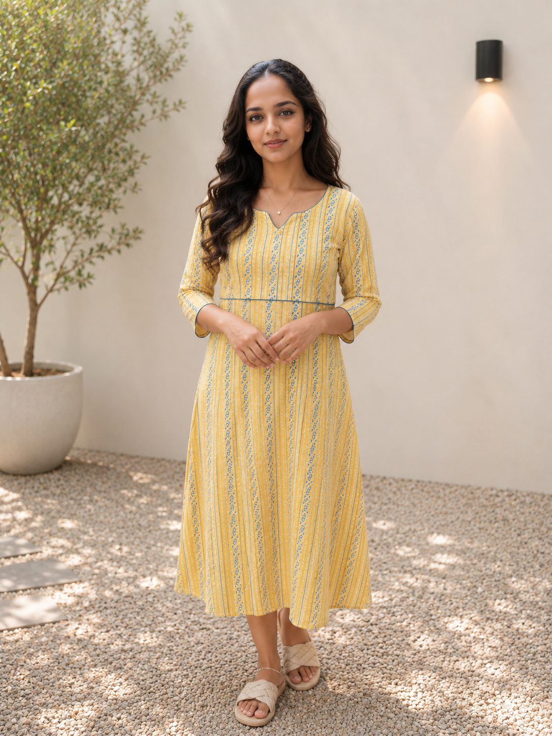 Yellow cotton Aline Kurti with pintuck detailed yoke MBS-1277 **Ready to dispatch**