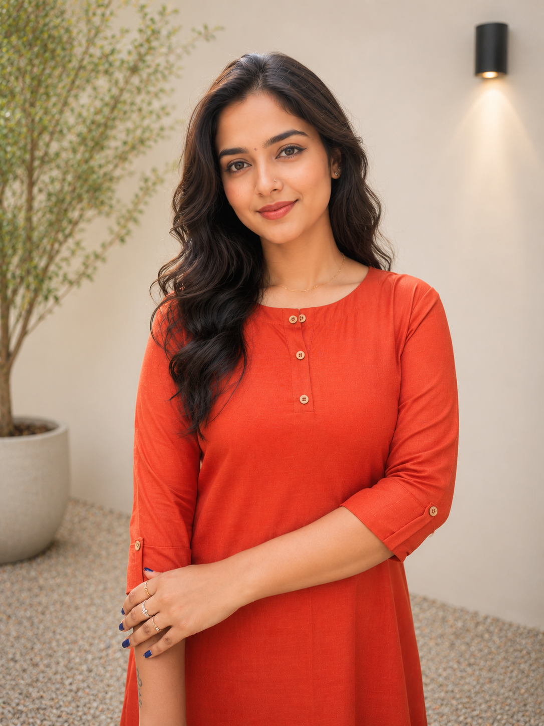 Orange shaded glaze cotton A-line kurti MBS-1155 **Ready to dispatch**