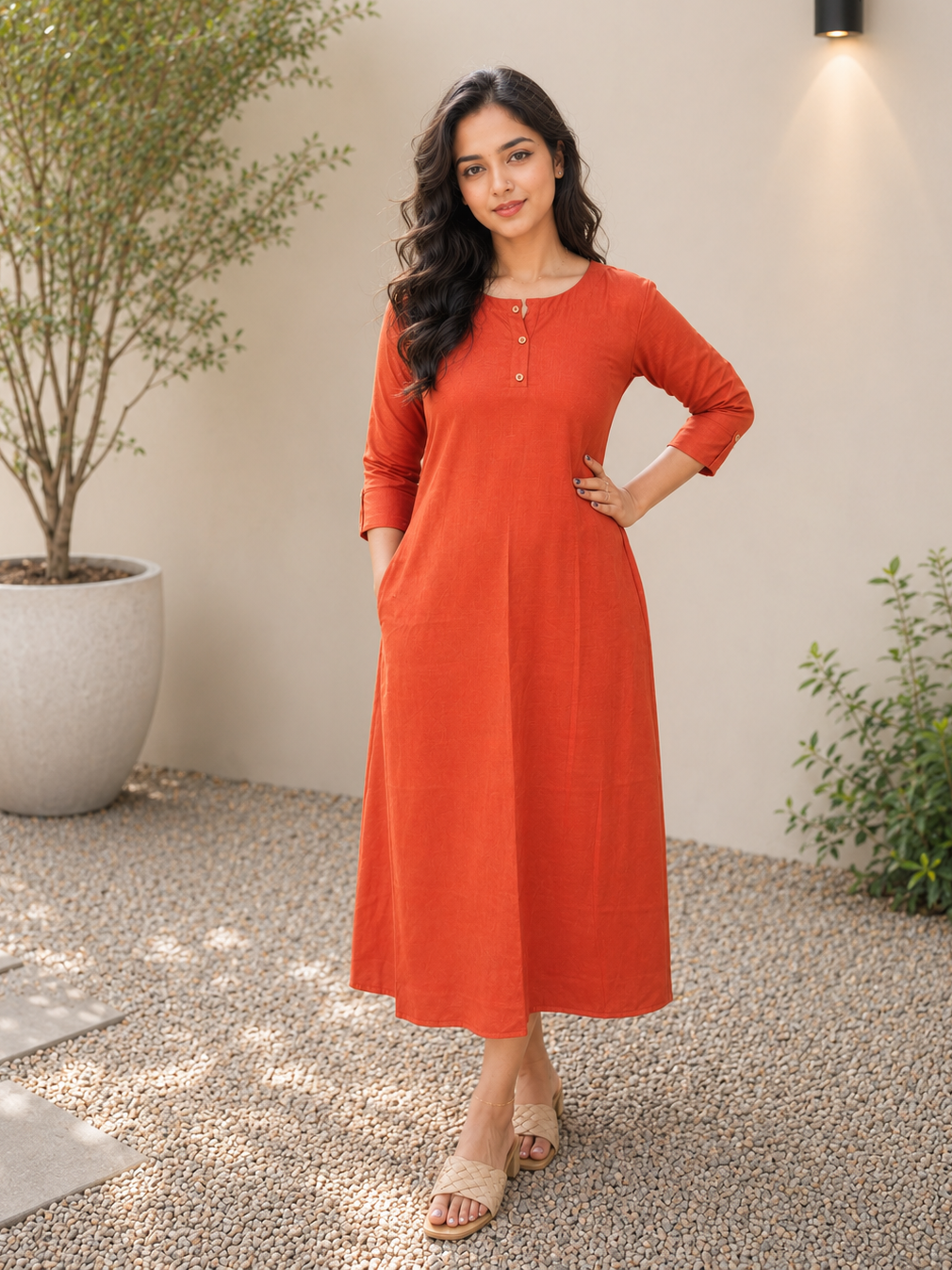 Orange shaded glaze cotton A-line kurti MBS-1155 **Ready to dispatch**