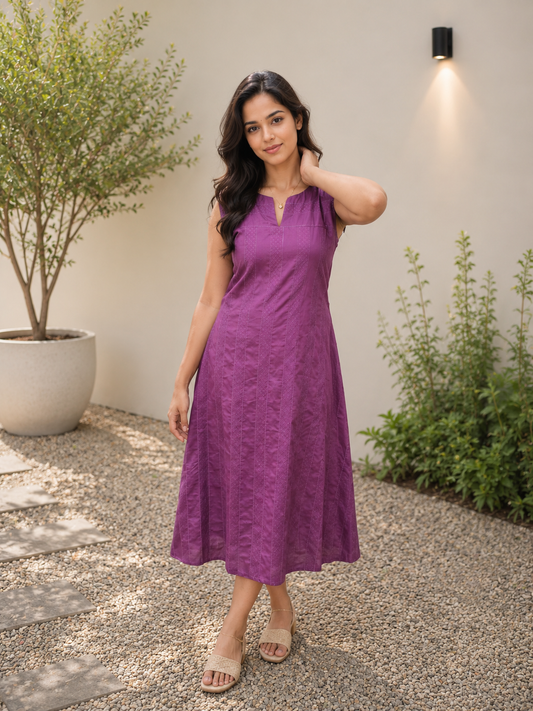 Purple shaded rani silk Aline kurti with golden lurex lines MBS-1223 **Ready to dispatch**