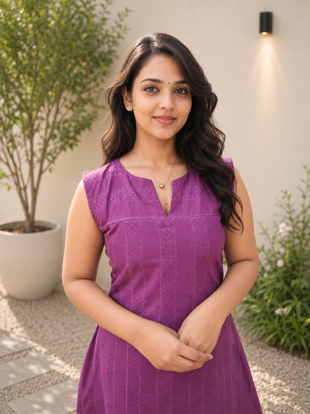 Purple shaded rani silk Aline kurti with golden lurex lines MBS-1223 **Ready to dispatch**