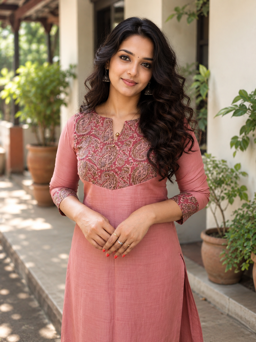 Rosy brown shaded Viscose chanderi Kurti with printed yoke MBS-1286 **Ready to dispatch**
