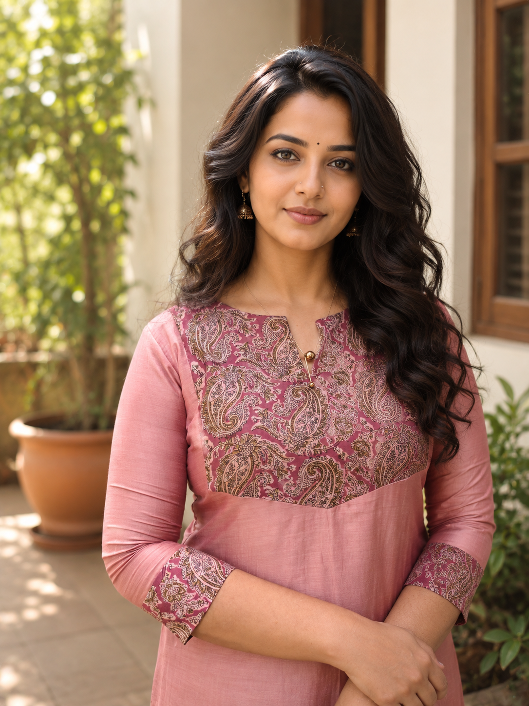 Rosy brown shaded Viscose chanderi Kurti with printed yoke MBS-1286 **Ready to dispatch**
