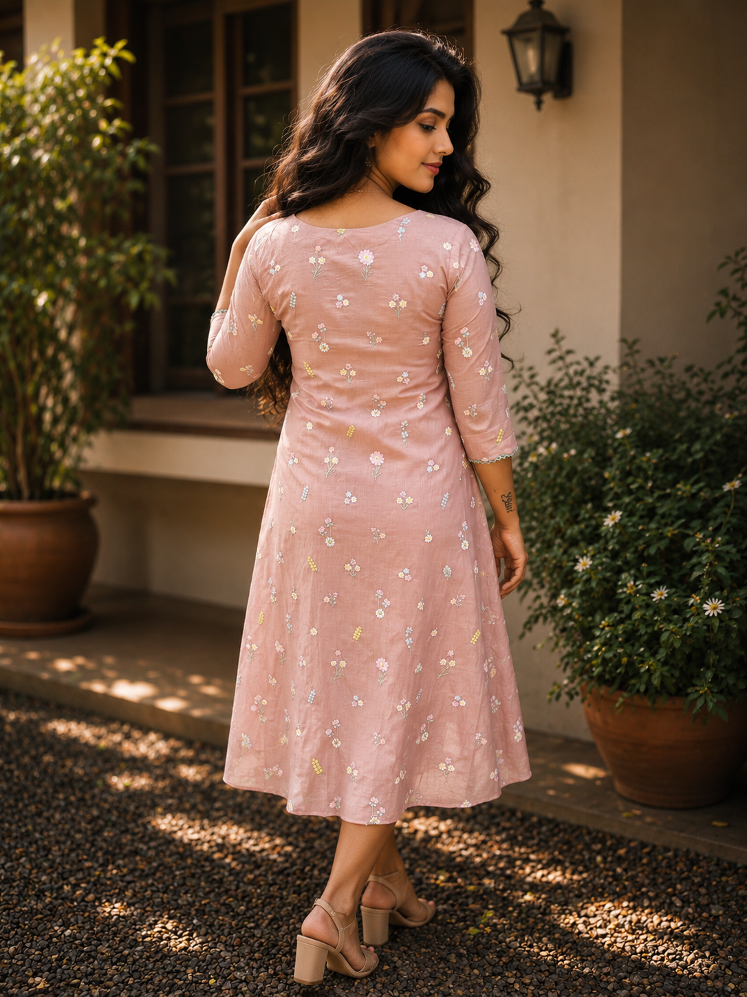 Peach shaded mul chanderi Aline kurti with lace detailed neckline and sleeves MBS-1248 **Ready to dispatch**