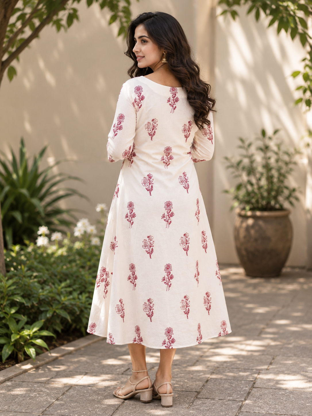 Kora cotton Aline kurti with all over red floral thread embroidery detailings MBS-1281 **Ready to dispatch** "Onam 26"