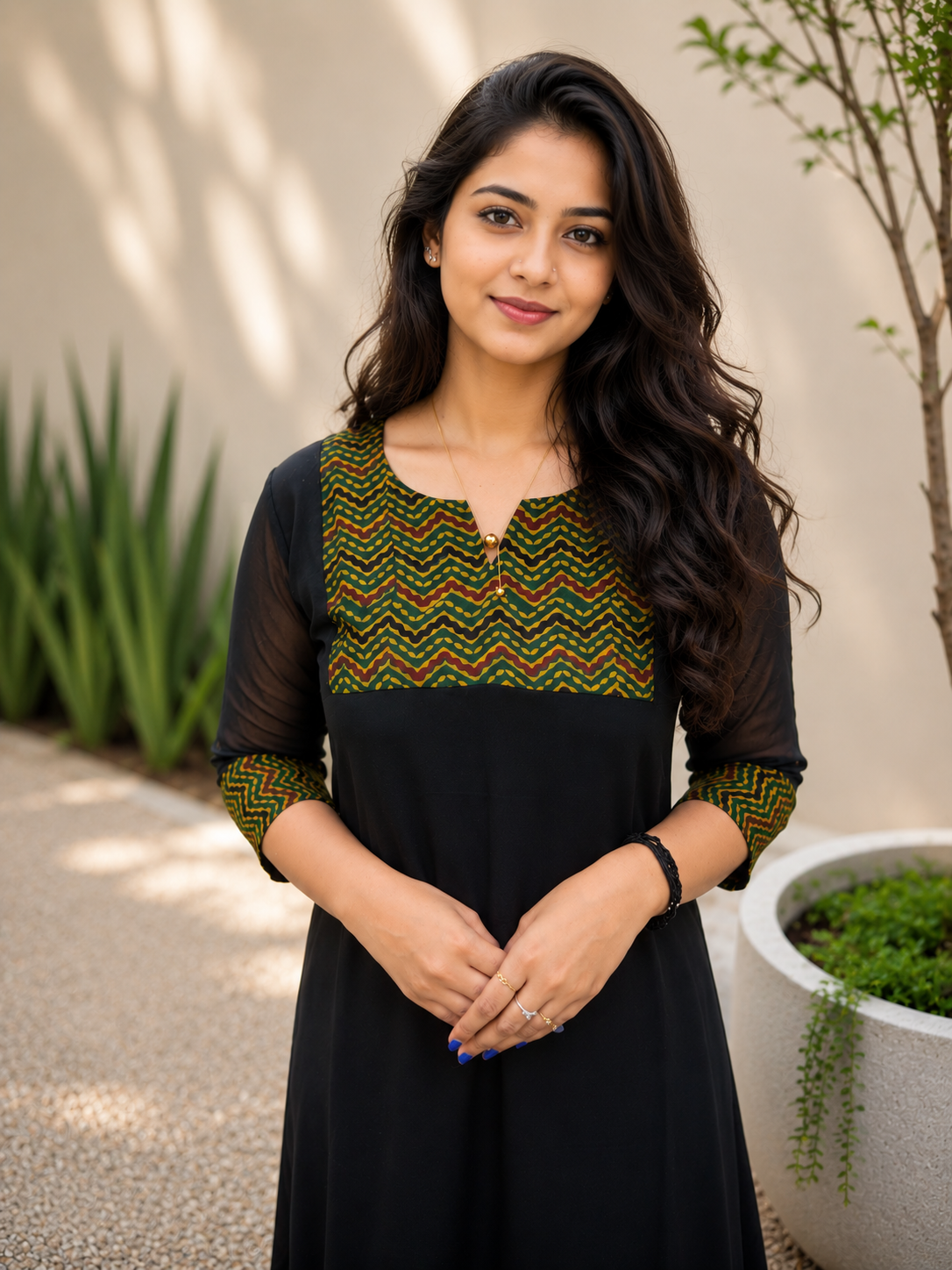 Black georgette Aline kurti with yellow modal silk yoke MBS-1159 **Ready to dispatch**