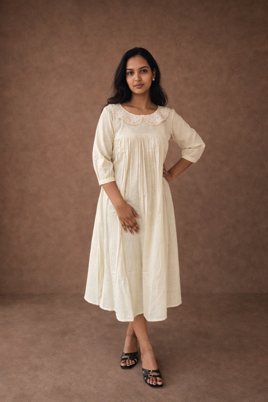 Off white flex cotton dress with peter pan collar MBS-835 ***Ready to dispatch***