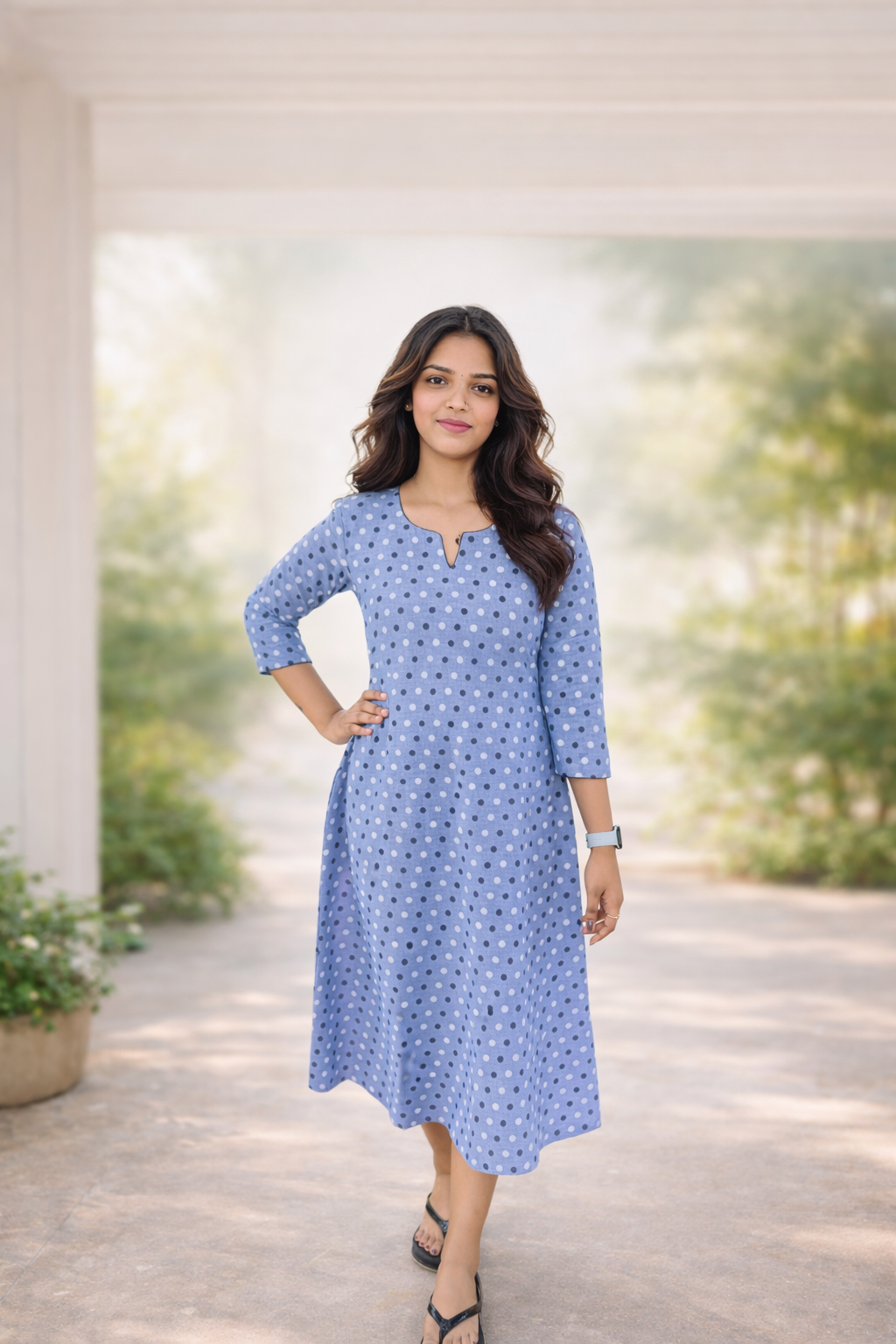 Denim blue shade polka dotted kurt/dress MBS-839 **Ready to dispatch**