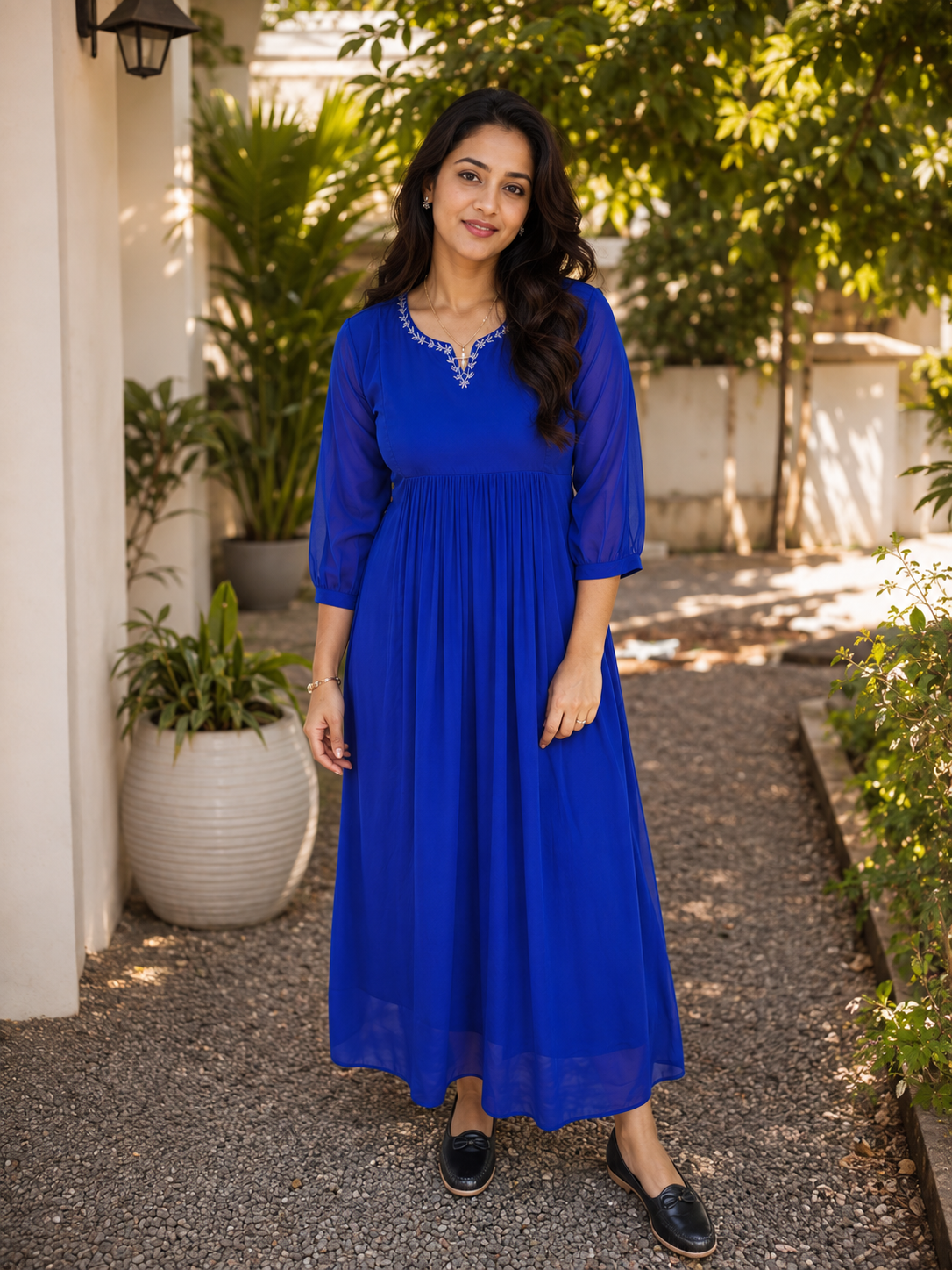 Royal blue georgette Aline kurti with zari thread detailed neckline MBS-1350 **Ready to dispatch**