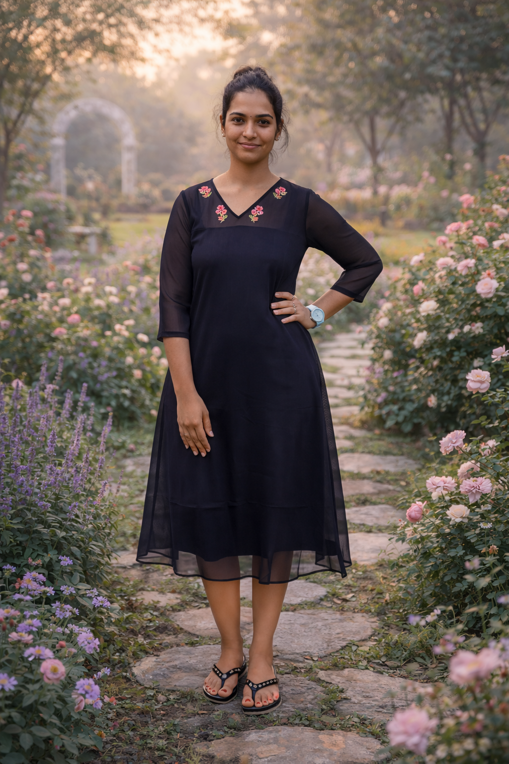 Black soft organza Aline kurti with designer yoke MBS-804 ** ready to dispatch**