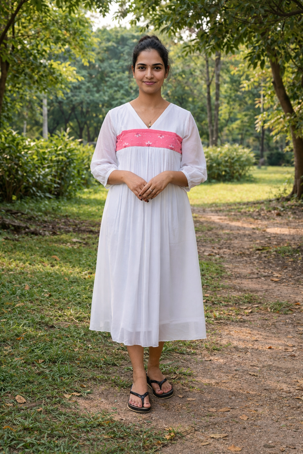 White shaded georgette A-line kurti with handworked yoke MBS-803 ** ready to dispatch**