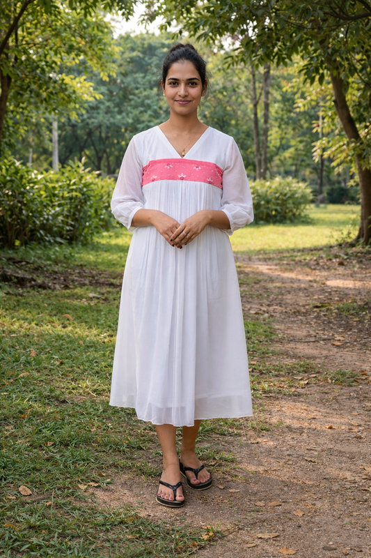 White shaded georgette A-line kurti with handworked yoke MBS-803 ** ready to dispatch**