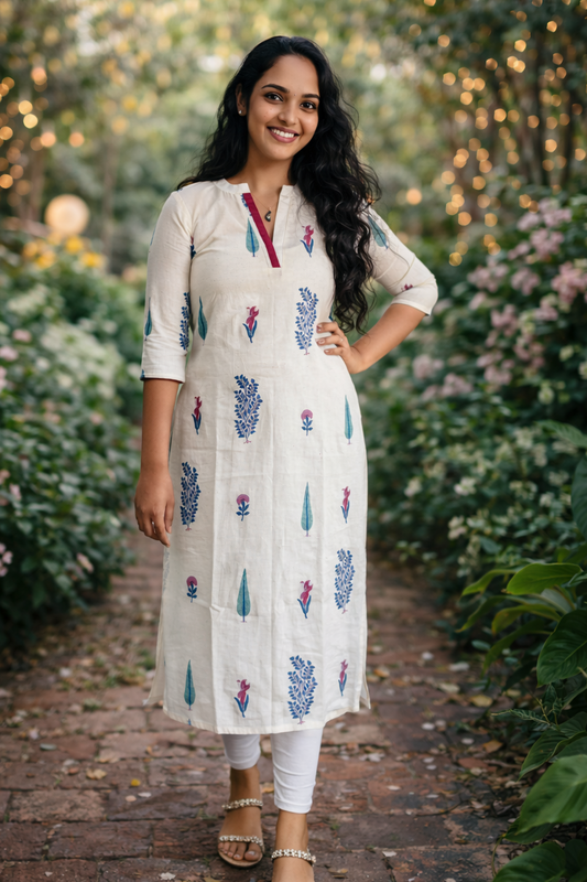 Floral printed flex cotton slitted kurti in off white shade MBS-787 **ready to dispatch**