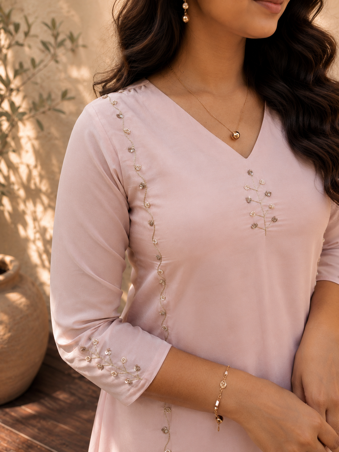 Almond pink shaded soft organza Aline handworked kurti MBS-1321 **Ready to dispatch**