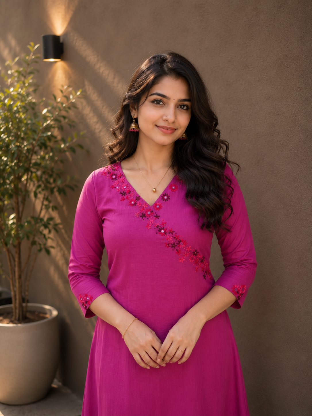Amaranth shaded mul cotton Aline kurti with handwork detailed overlapped neck MBS-1326 **Ready to dispatch**