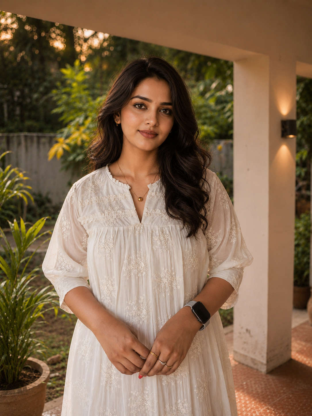 Pearl white mulchanderi Aline kurti/dress with all over floral thread embroidery detailings MBS-1289