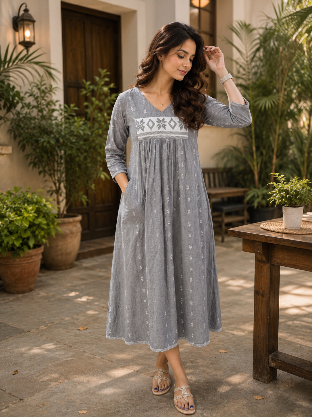 Grey shaded cotton Jamdani Aline Kurti /dress MBS-1331 **Ready to dispatch**