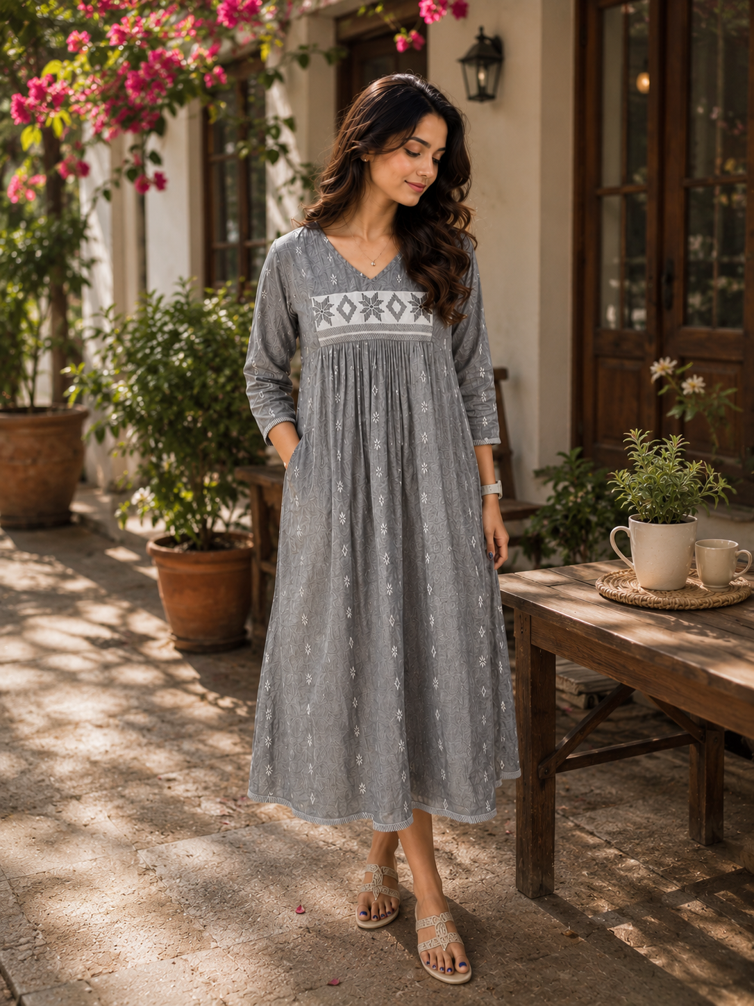 Grey shaded cotton Jamdani Aline Kurti /dress MBS-1331 **Ready to dispatch**