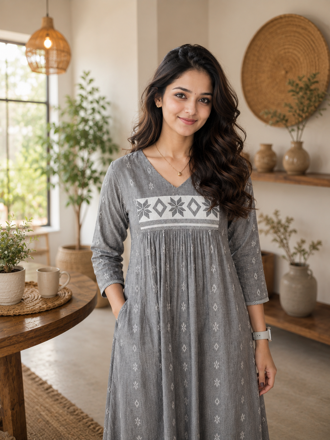 Grey shaded cotton Jamdani Aline Kurti /dress MBS-1331 **Ready to dispatch**