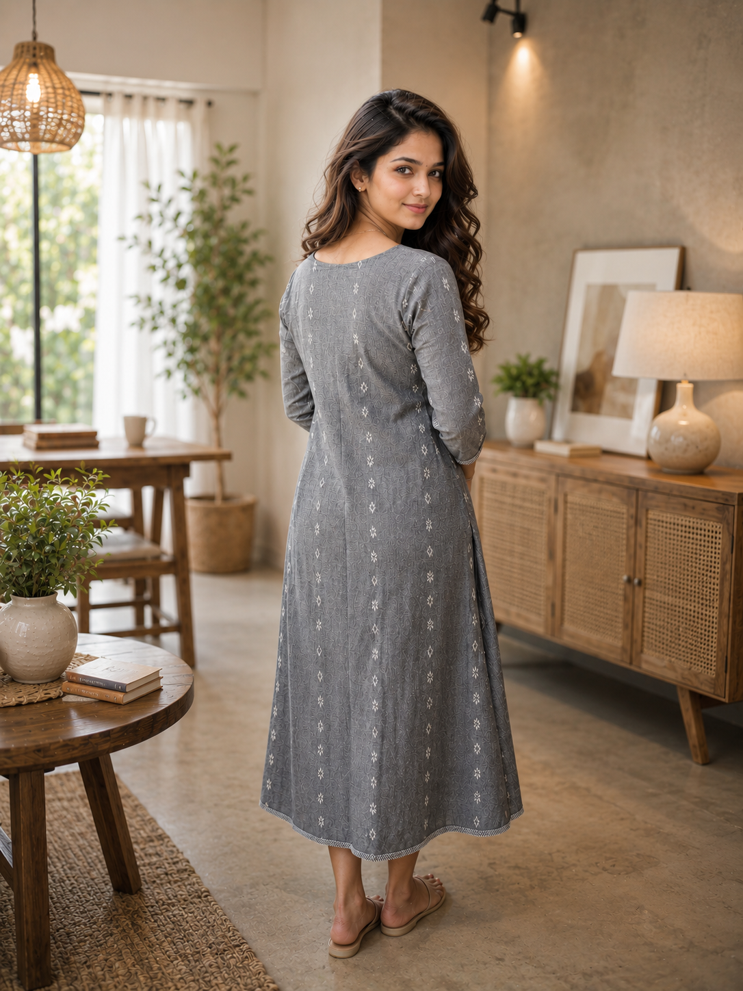 Grey shaded cotton Jamdani Aline Kurti /dress MBS-1331 **Ready to dispatch**