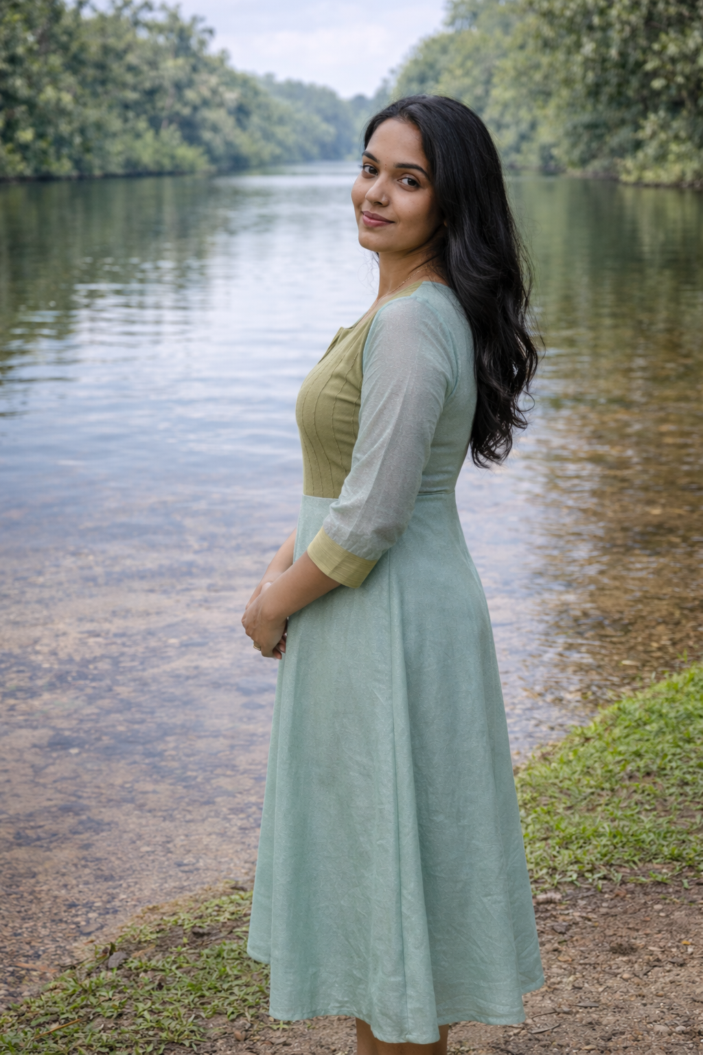 Pastel green shaded self jacquard organza kurti/dress MBS-832***Ready to dispatch***