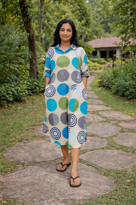 Multicolour polka dot printed cotton shirt dress MBS-824 ** ready to dispatch **
