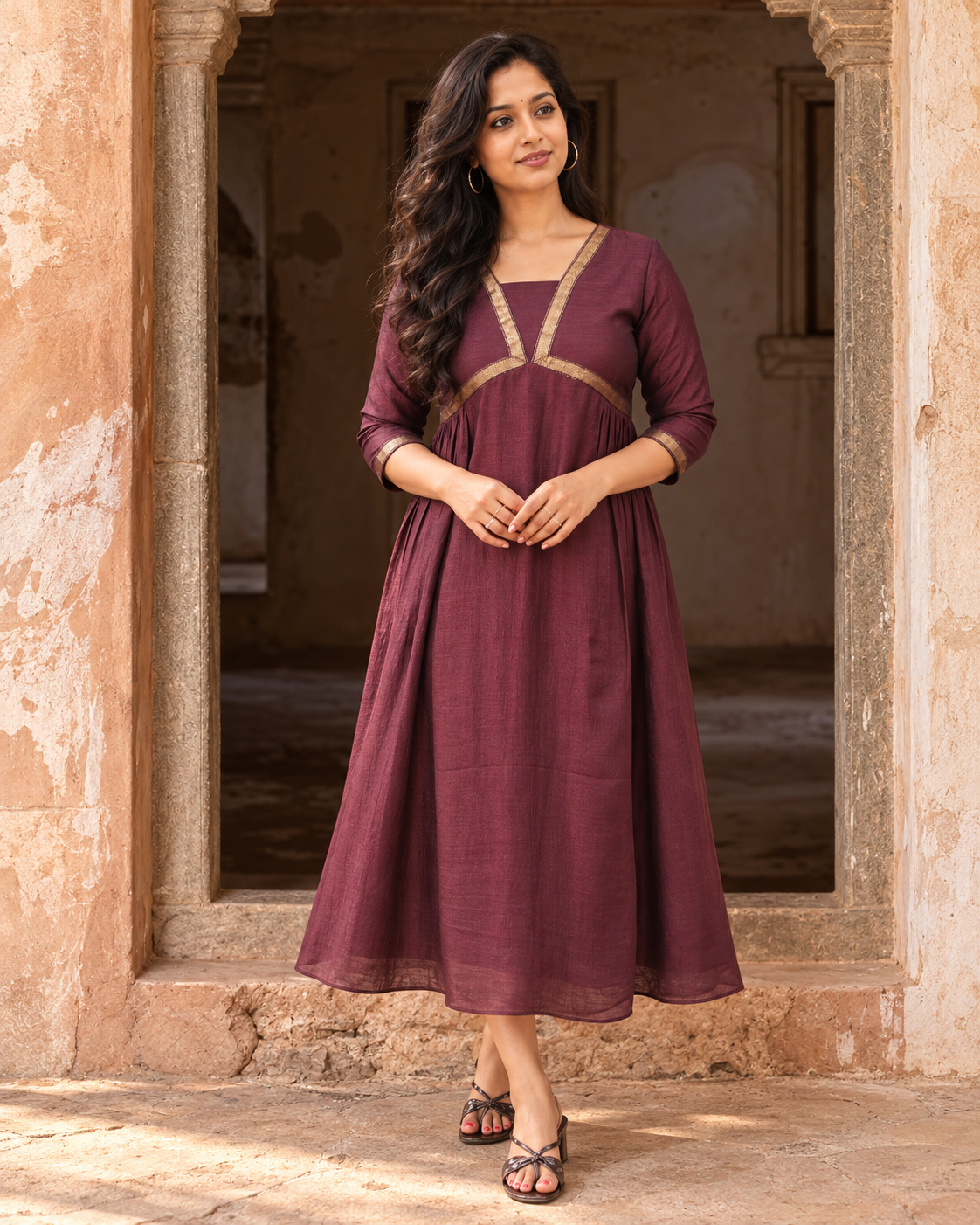 Brown shaded badri silk Aline kurti with border detailings MBS-1544 **last piece sale**