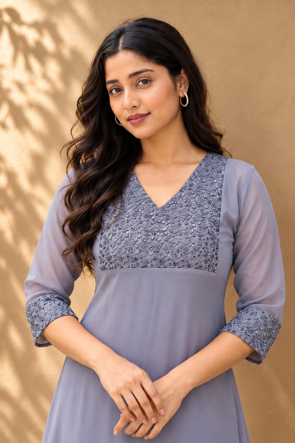 Grey georgette Aline kurti with designer yoke MBS-1516 **Ready to dispatch**