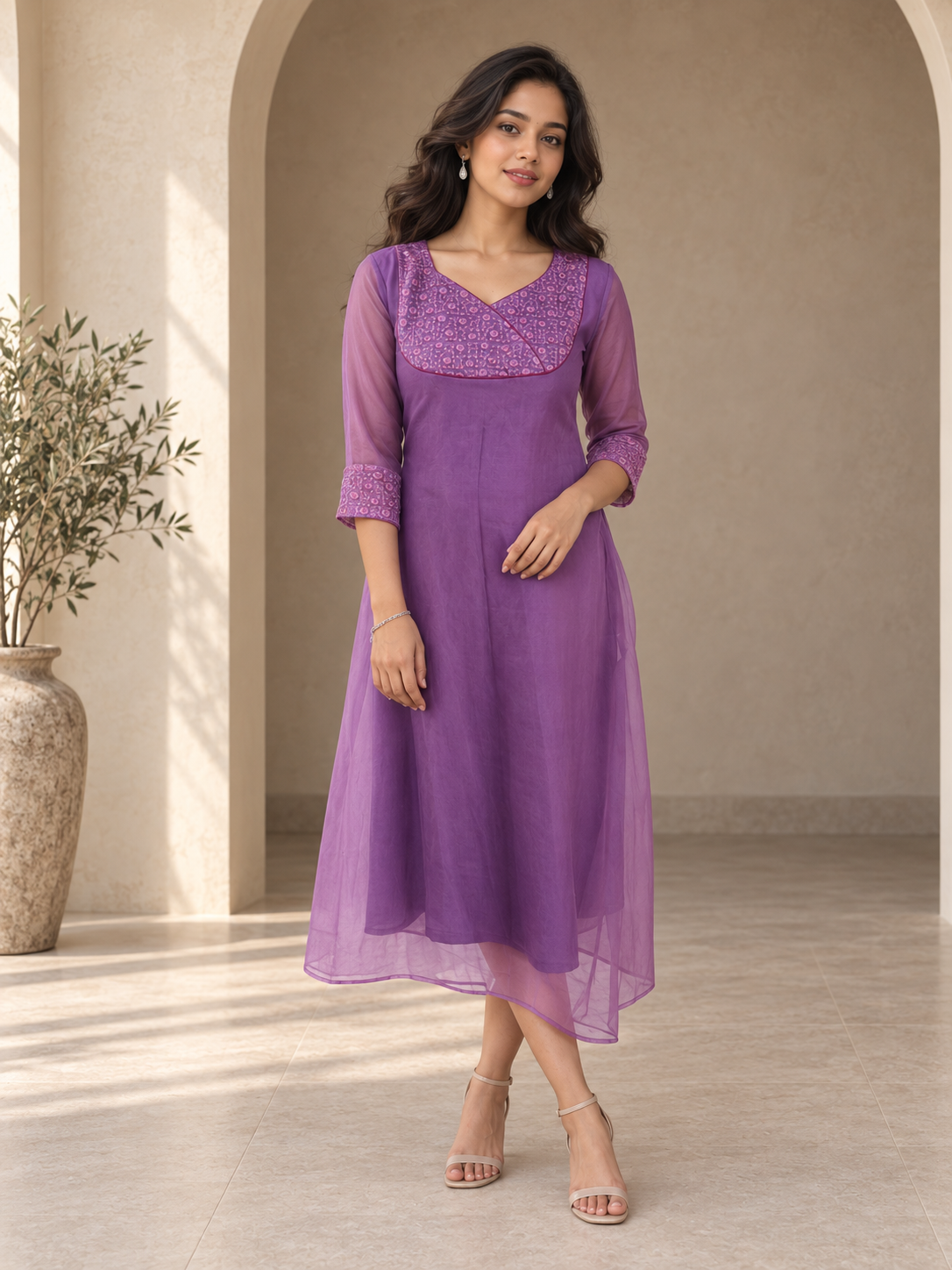 Lavender shaded organza Kurti with overlapped designer yoke MBS-1440 **Ready to dispatch**