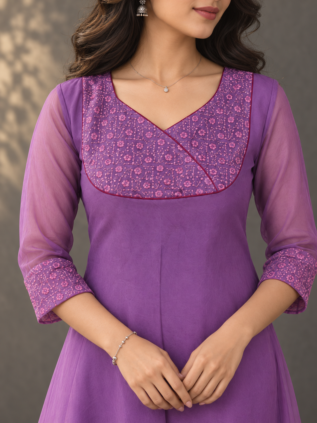 Lavender shaded organza Kurti with overlapped designer yoke MBS-1440 **Ready to dispatch**