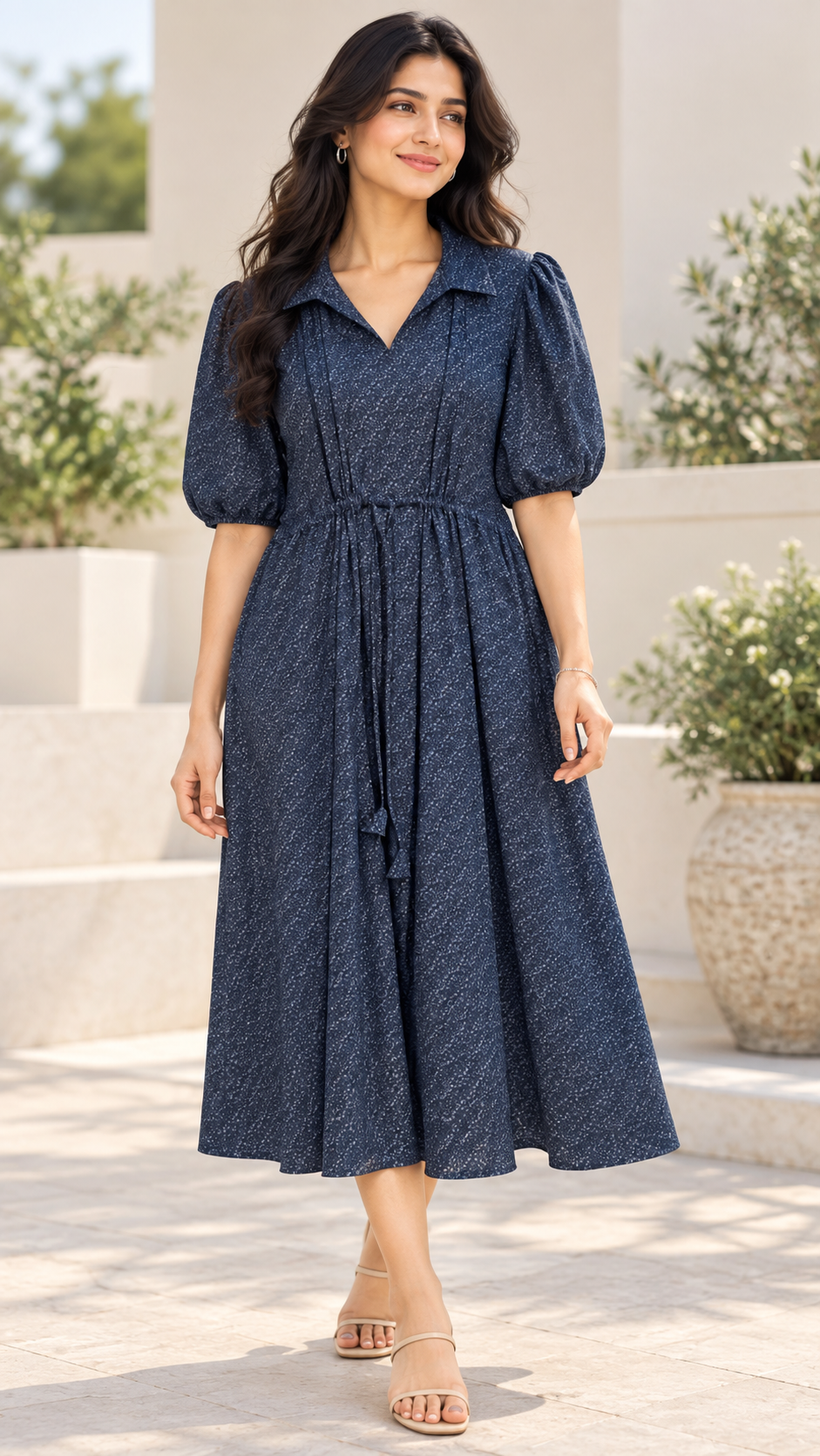 Navy blue printed semi reyon collar neck kurti MBS-1500 **last piece sale**
