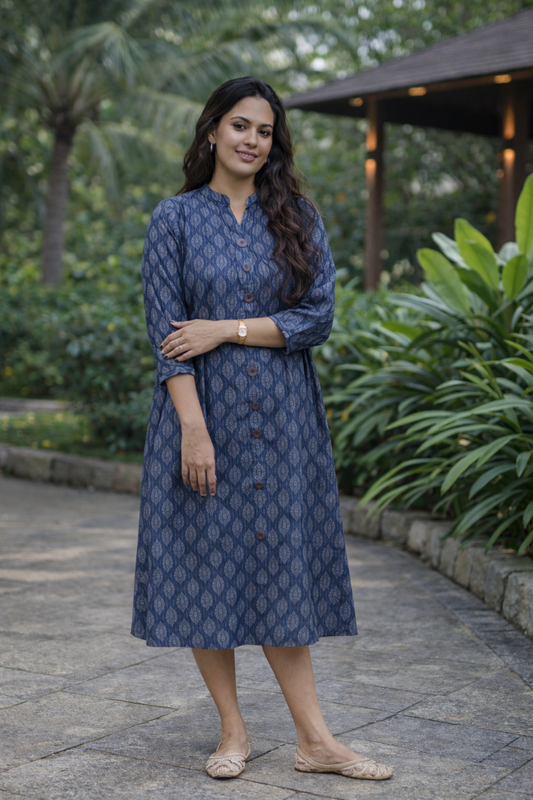 Printed katha cotton kurti/dress in blue shade MBS-806 ** ready to dispatch**