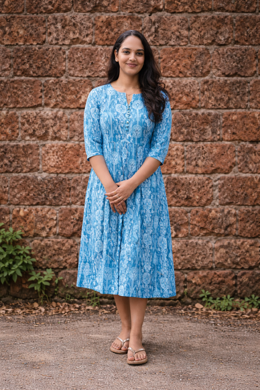 Blue soft cotton kurti with gathers MBS-797 ** ready to dispatch**