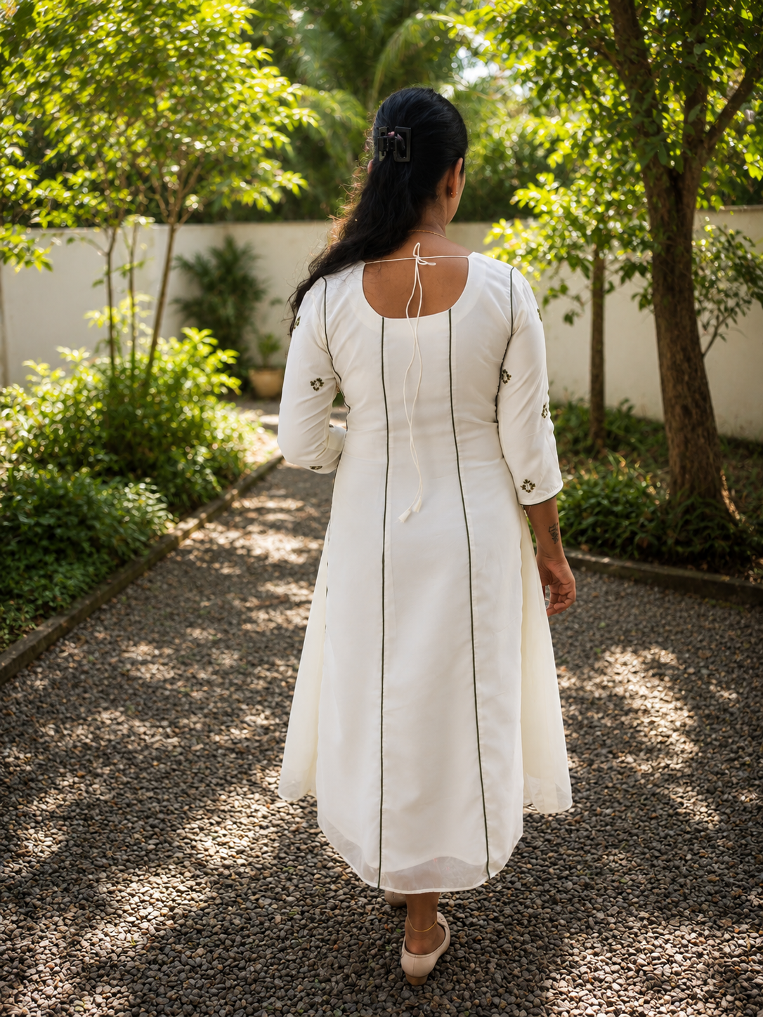 Kerala cream shaded soft Organza Aline panel cut kurti with handwork detailed sleeves MBS-1322 **Ready to dispatch** **Onam 26**