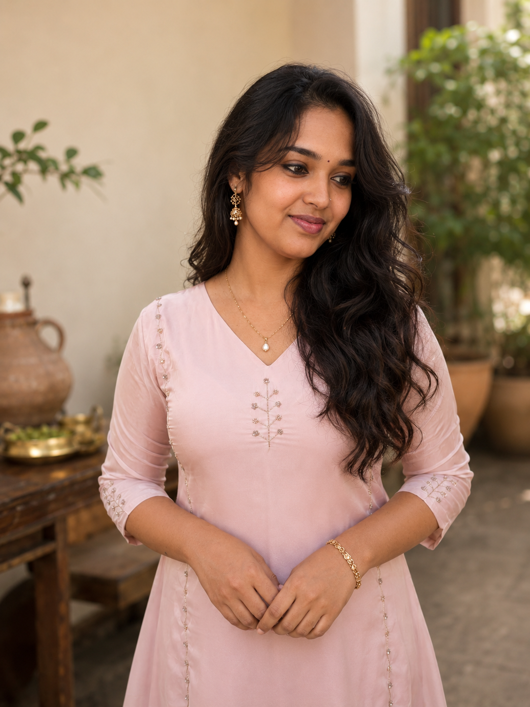 Almond pink shaded soft organza Aline handworked kurti MBS-1321 **Ready to dispatch**