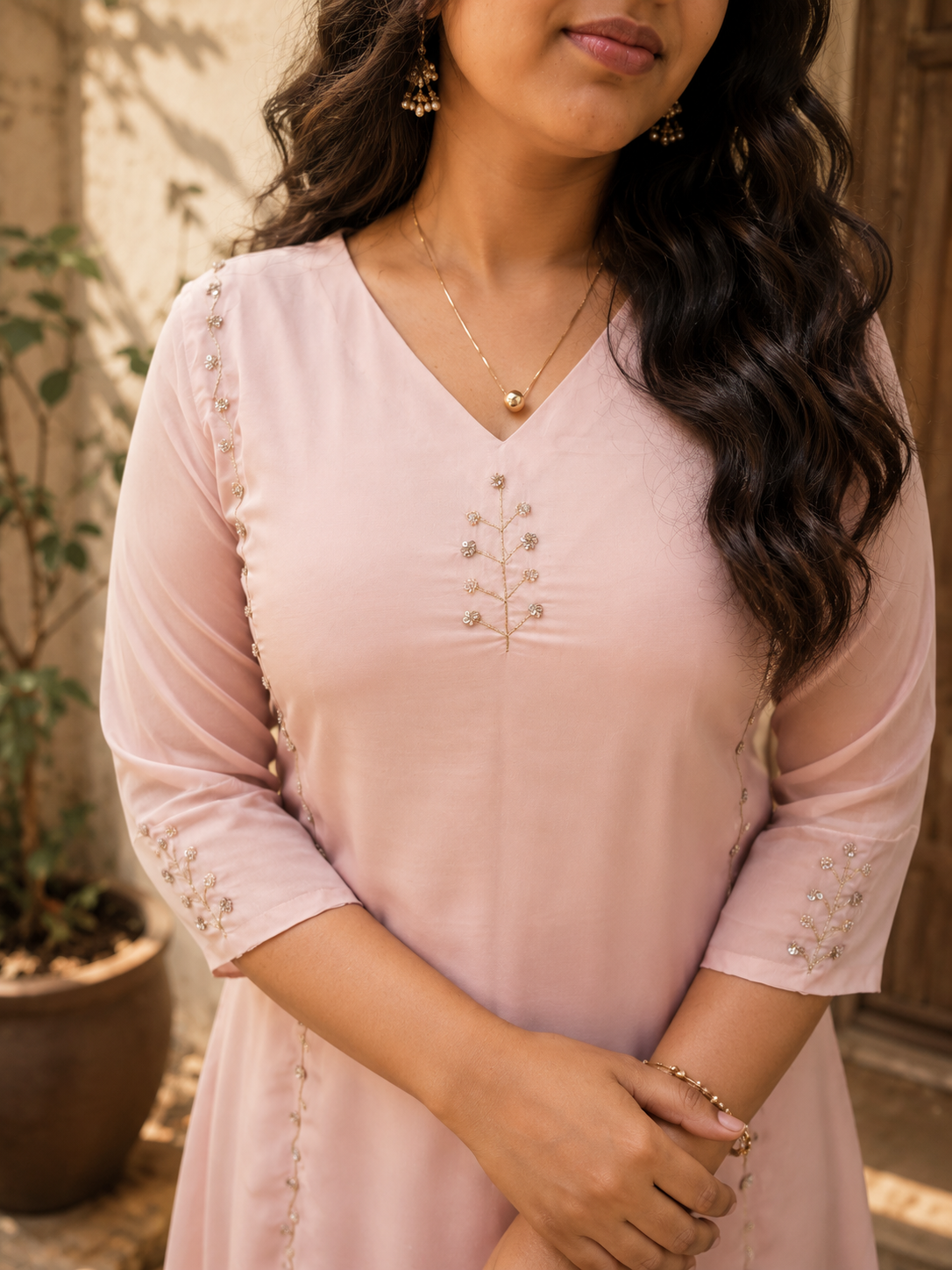 Almond pink shaded soft organza Aline handworked kurti MBS-1321 **Ready to dispatch**