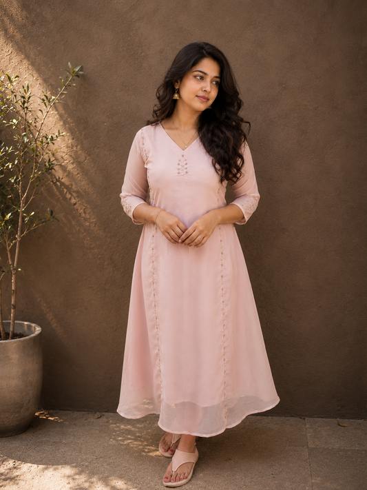 Almond pink shaded soft organza Aline handworked kurti MBS-1321 **Ready to dispatch**