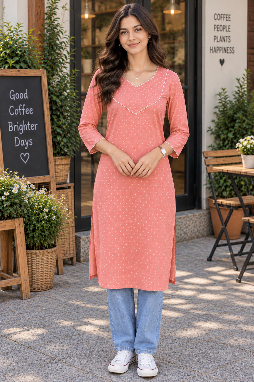 Pink shaded soft corduroy slitted kurti MBS-857 **Ready to dispatch** **last piece sale**