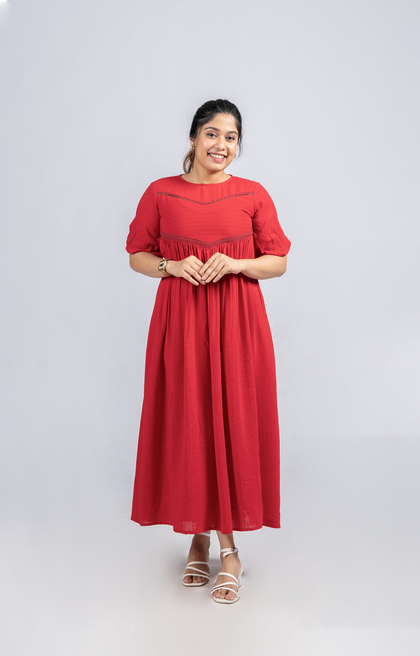 Reddish maroon shaded dress/kurti with crochet lace detailing MBS-R242