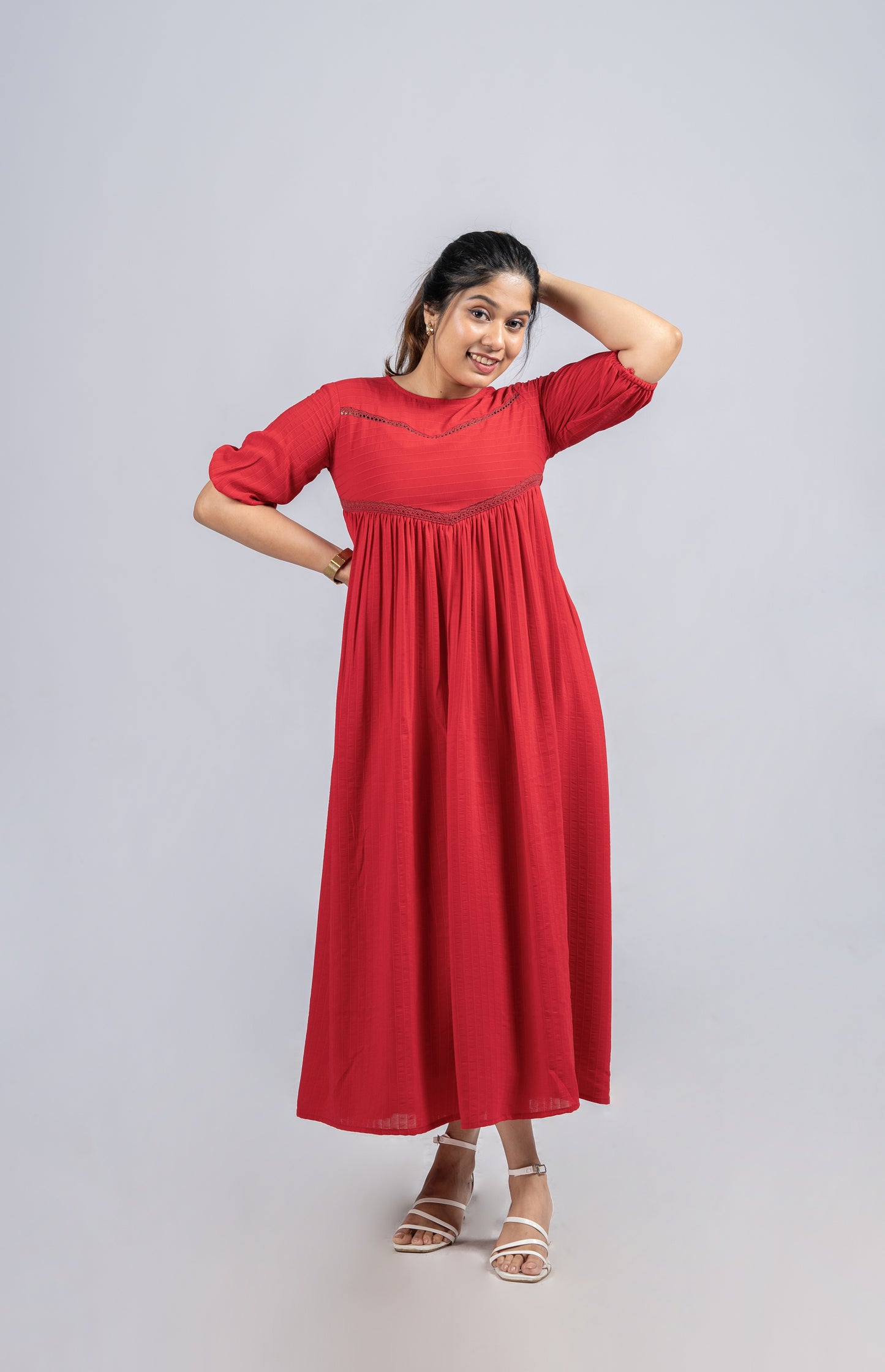 Reddish maroon shaded dress/kurti with crochet lace detailing MBS-R242