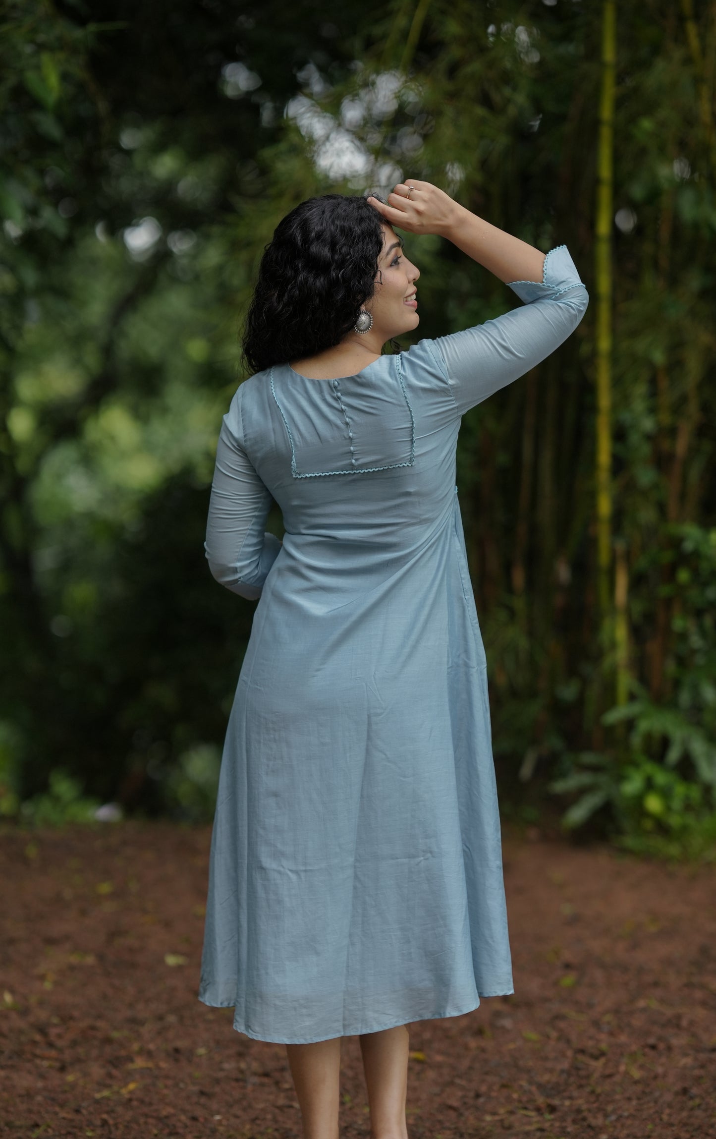 Pure viscose mul chanderi kurti/dress with thread embroidery yoke and side gathers in powder blue shade MBS-650