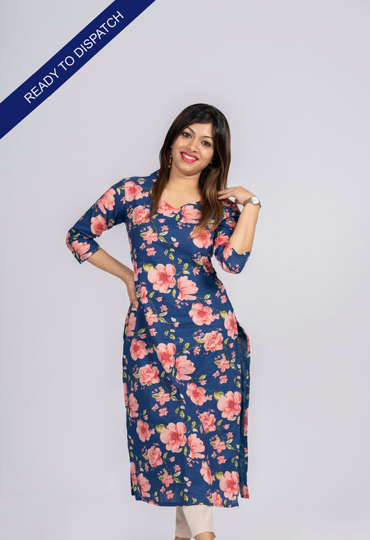 Pure cotton floral printed kurti in navy blue shade MBS-322 *****Ready to dispatch*****