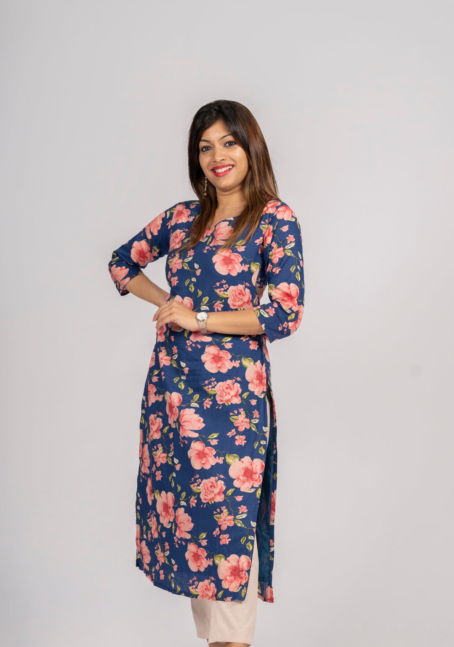 Pure cotton floral printed kurti in navy blue shade MBS-322 *****Ready to dispatch*****