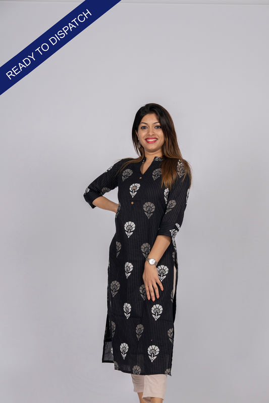 Black pure cotton lining kurti with katha work detailing MBS-313 ** Ready to dispatch**